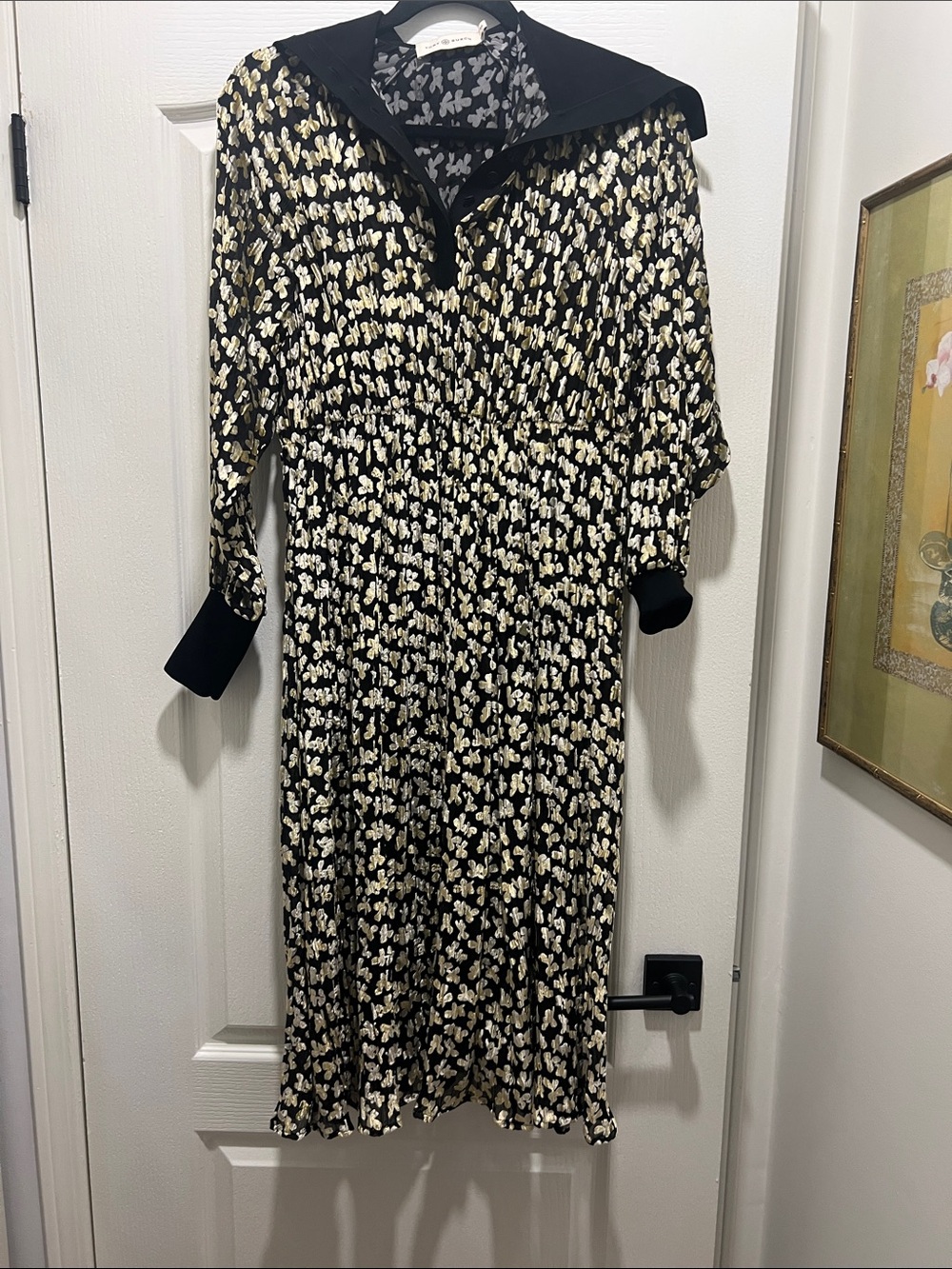 Tory Burch Black and Cream Floral Midi Dress